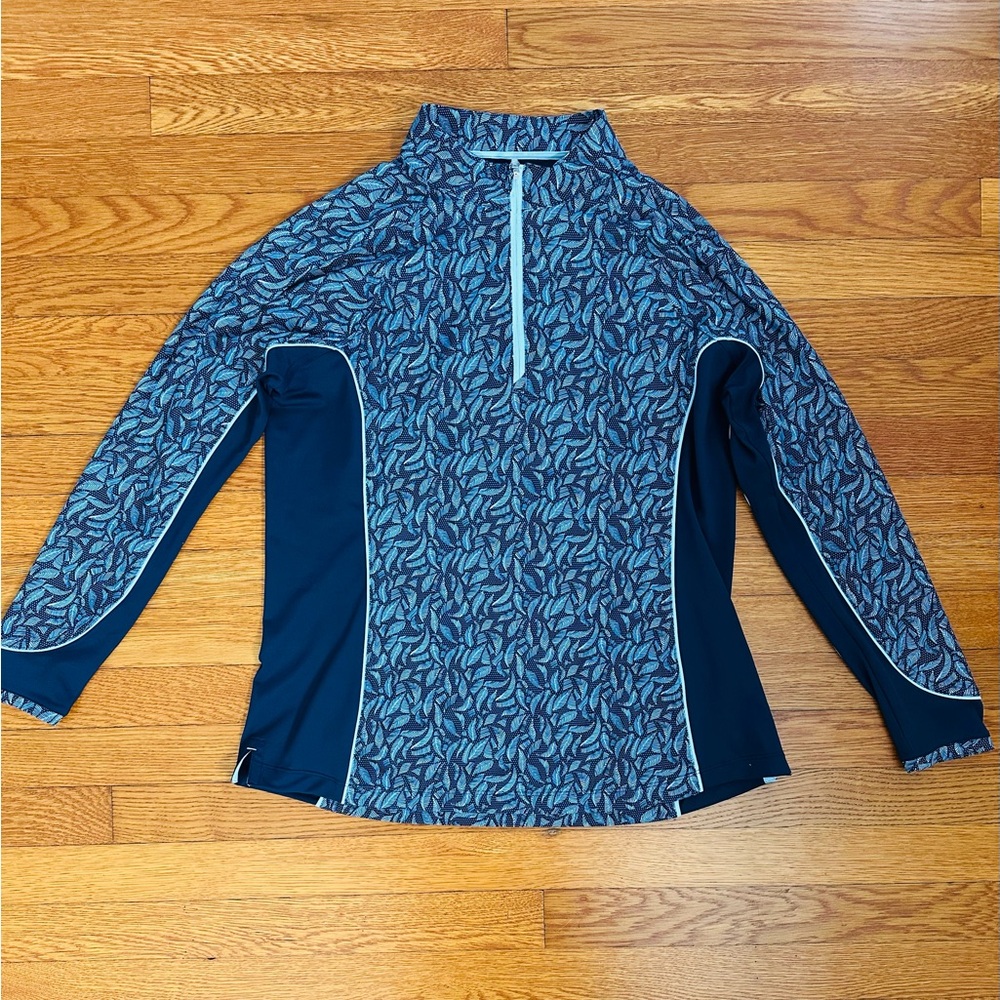 Peter Millar Blue Leaf Pattern Athletic Quarter Zip